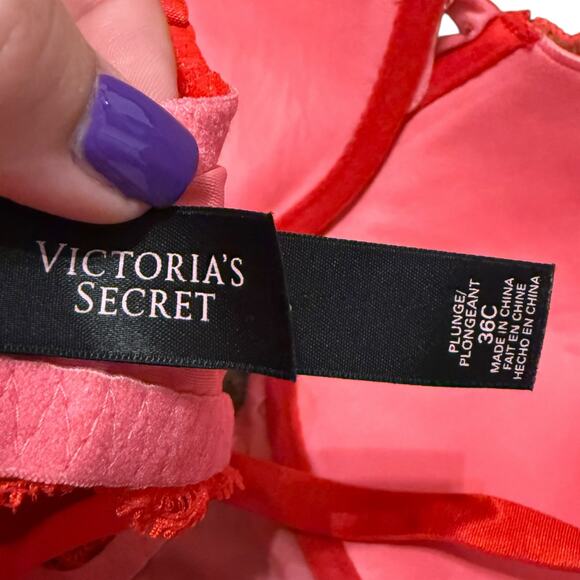 Victoria's Secret Red lace plunge push up bra with bling Size 36C 36 C - Picture 6 of 7